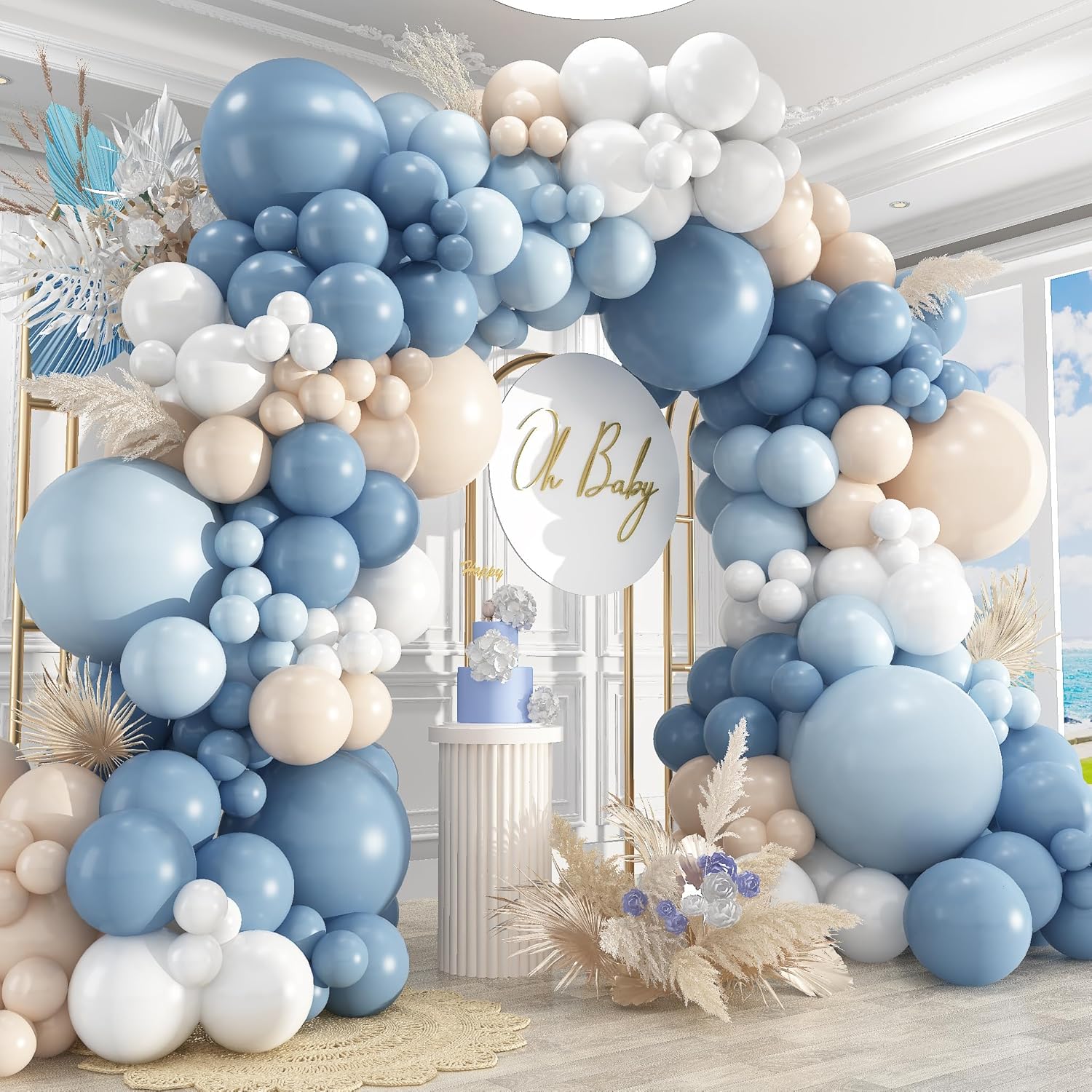 Balloon Arch Kit - 더스티 블루 샌드 화이트 라텍스 풍선
