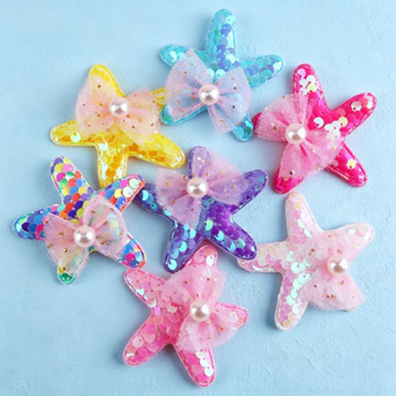 Glitter Tablecloth - 1/7PCS 인어공주 스타일 스팽글 불가사리 헤어핀,