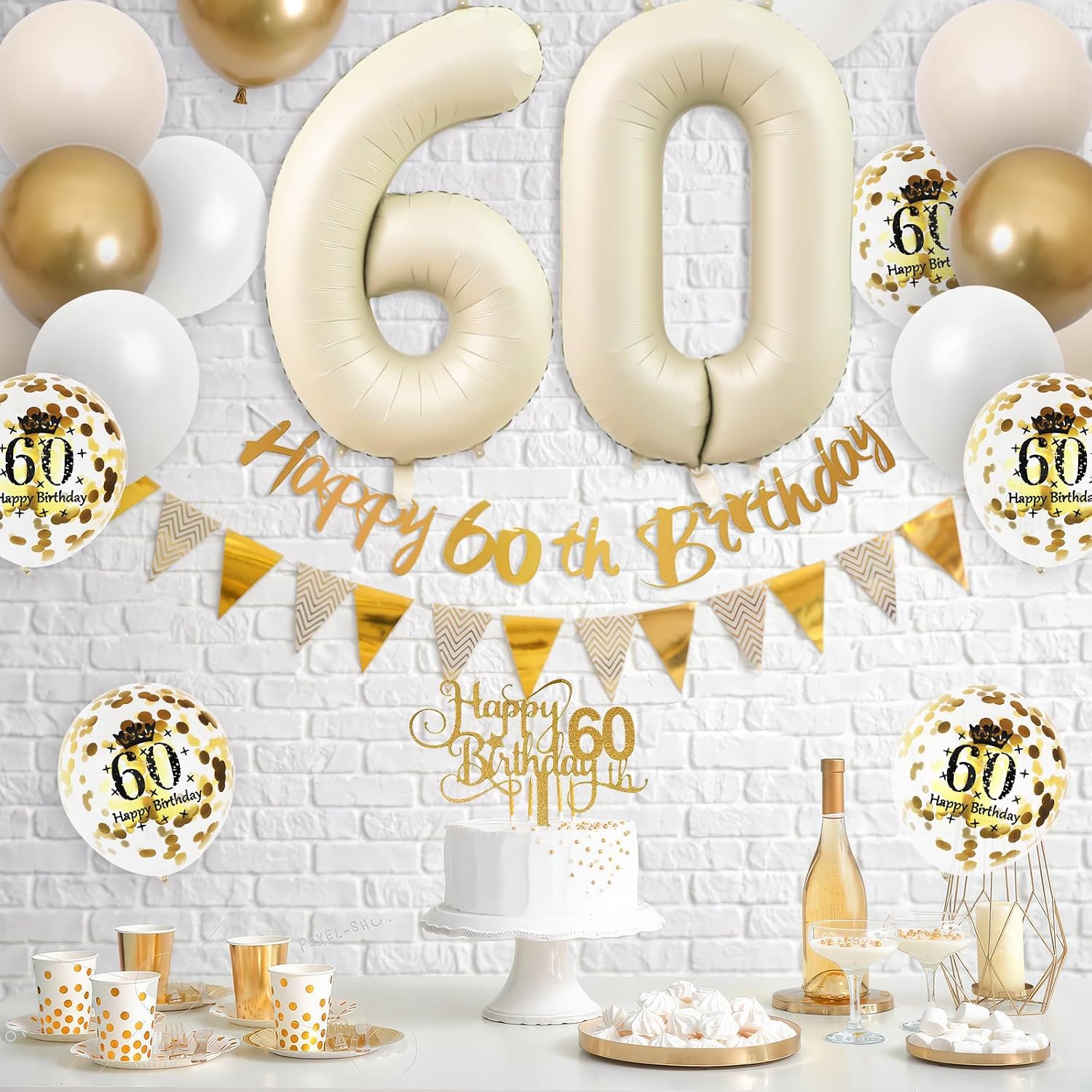 Party Banner Gold - 샌드 화이트 골드 60번째 생일 장식