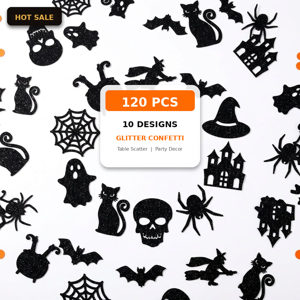 Papercraft Supply Confetti - 할로윈 컨페티 120개 글리터 블랙 테이블