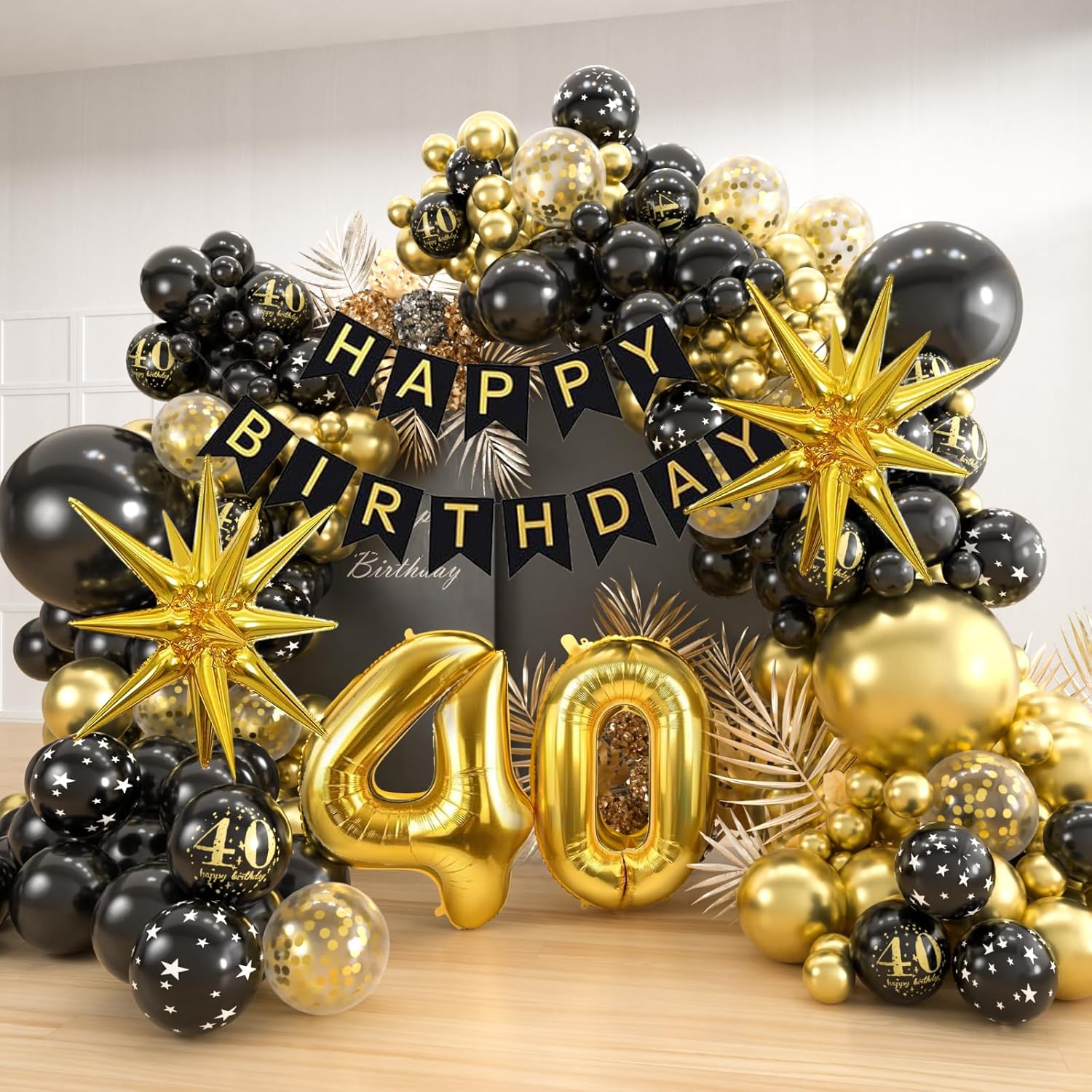 Party Banner Gold - 40번째 블랙 골드 풍선 가랜드 아치