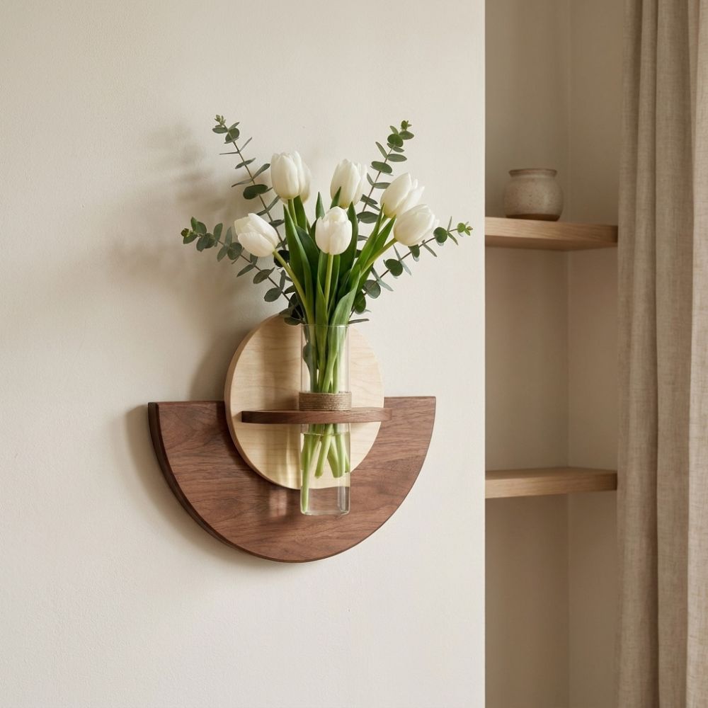 Flower Wall Panel - 타원형 나무 벽걸이 화분 선반 공간