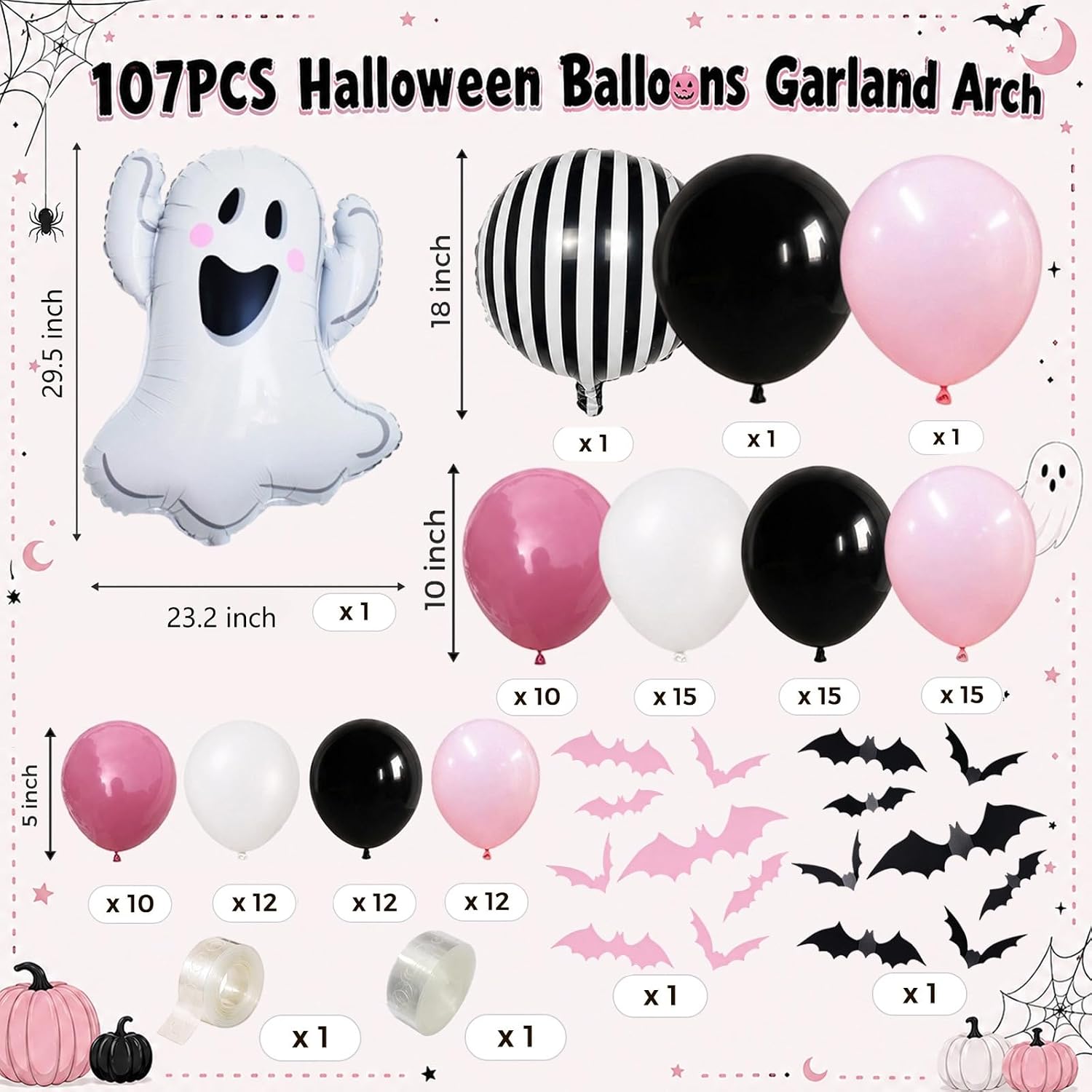 귀여운 유령 할로윈 풍선 가랜드 아치 키트, 핑크 블랙 - Balloon Arch Kit 리뷰 및 가격