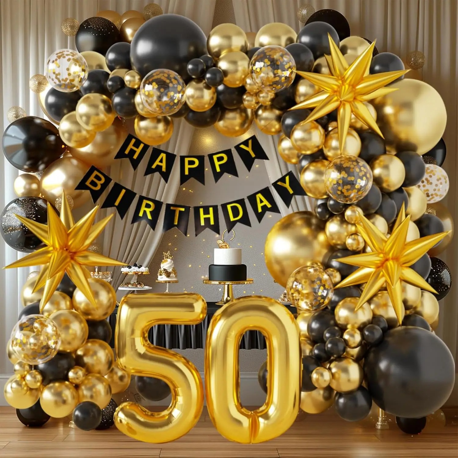 40/50/60번째 생일 장식, 블랙 골드 풍선 아치  - Party Banner Gold 리뷰 및 가격