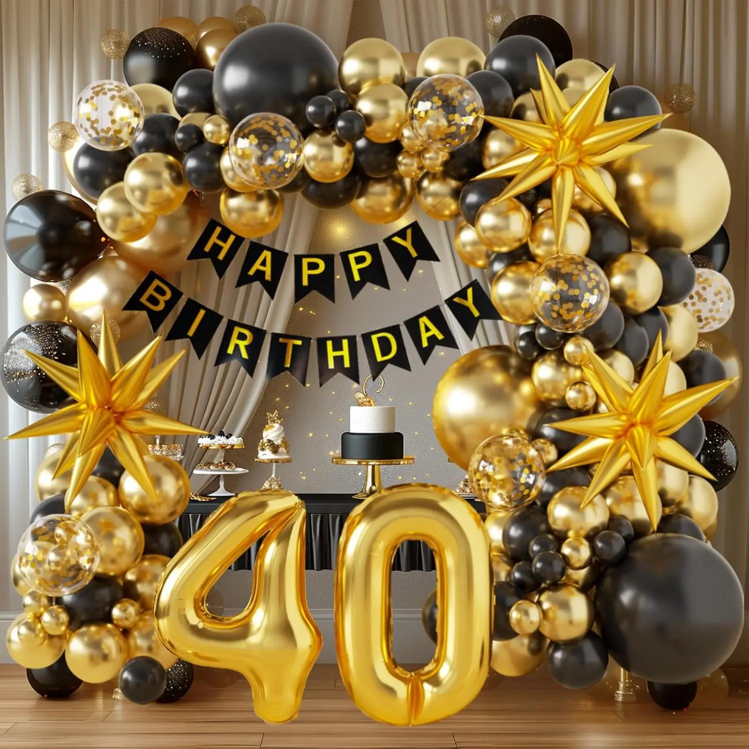 40/50/60번째 생일 장식, 블랙 골드 풍선 아치  - Party Banner Gold 리뷰 및 가격