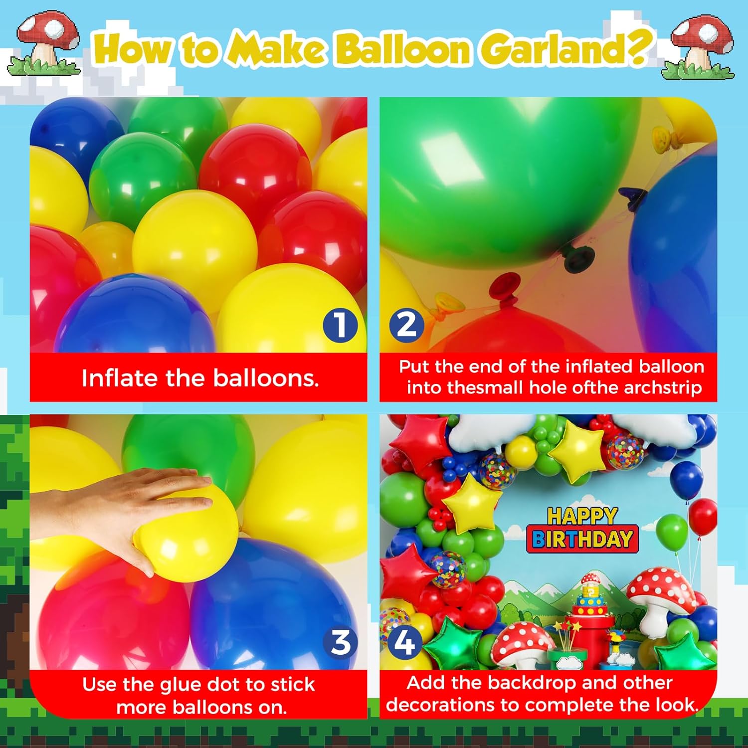 빨강 파랑 초록 노랑 구름 버섯 별 풍선 아치 키트 만 - Balloon Arch Kit 리뷰 및 가격