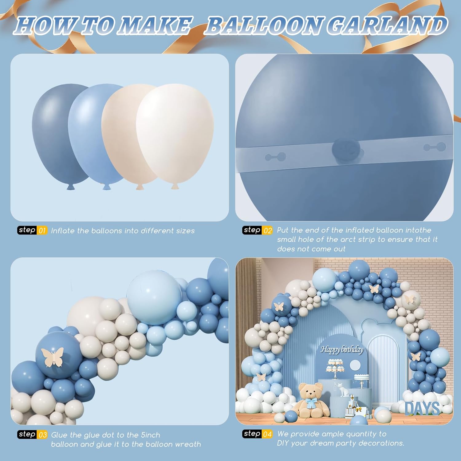 더스티 블루 샌드 화이트 라텍스 풍선 가랜드 아치 키트 - Balloon Arch Kit 리뷰 및 가격