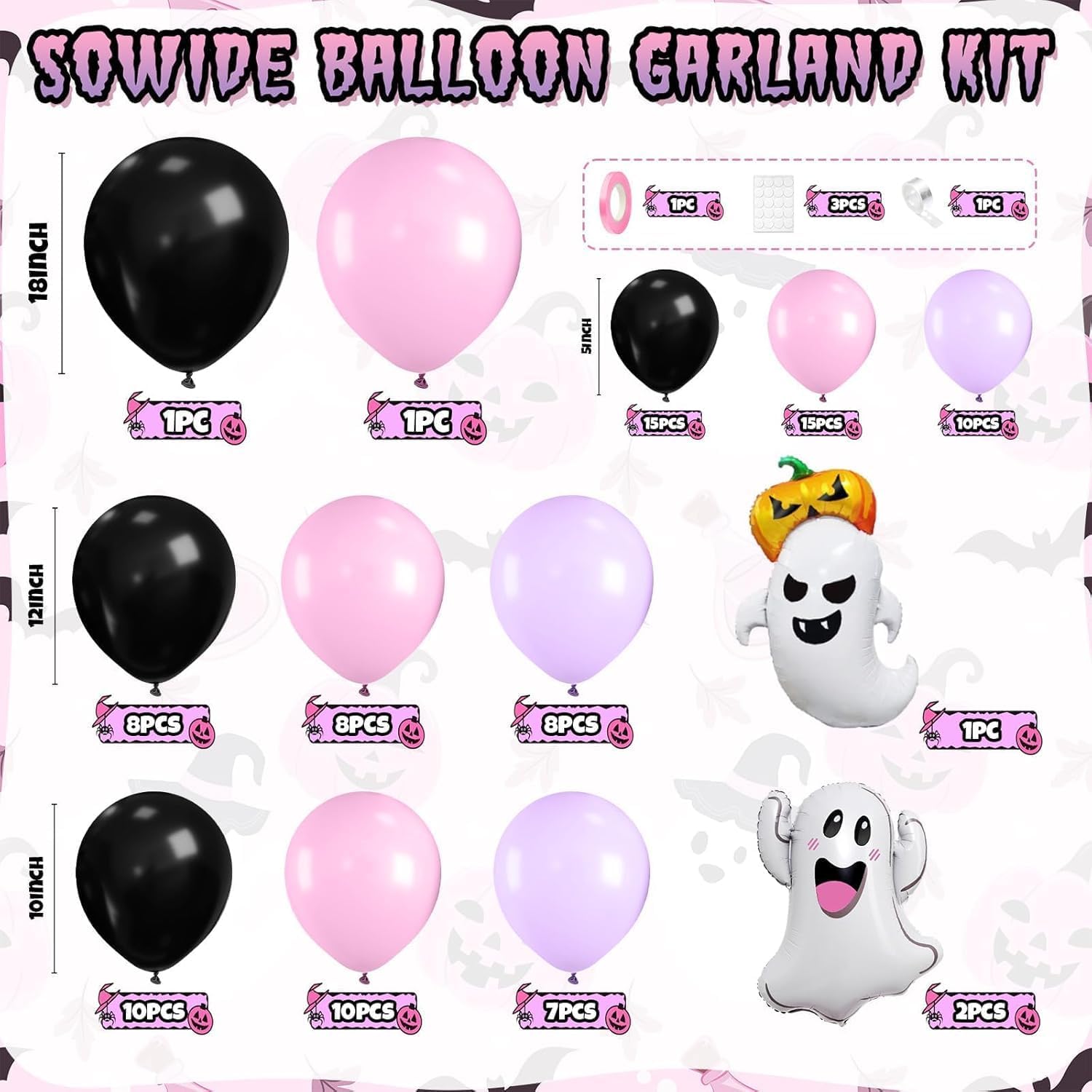 할로윈 풍선 아치 키트, 블랙 핑크 퍼플 유령 파티 장 - Balloon Arch Kit 리뷰 및 가격