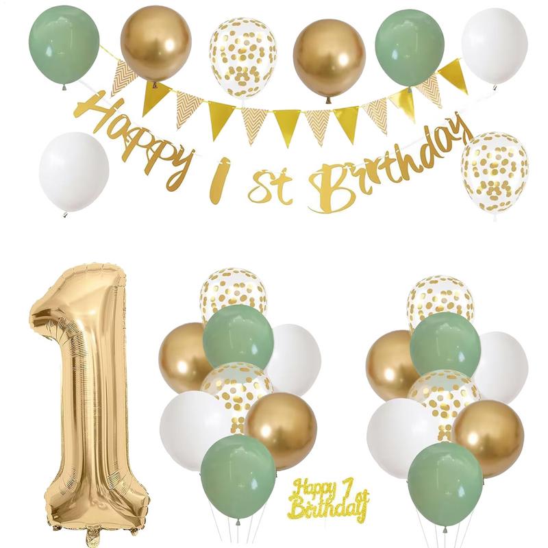 28 Pcs 생일 장식 세트 호일 풍선 그린 골드 화이 - Party Banner Gold 리뷰 및 가격