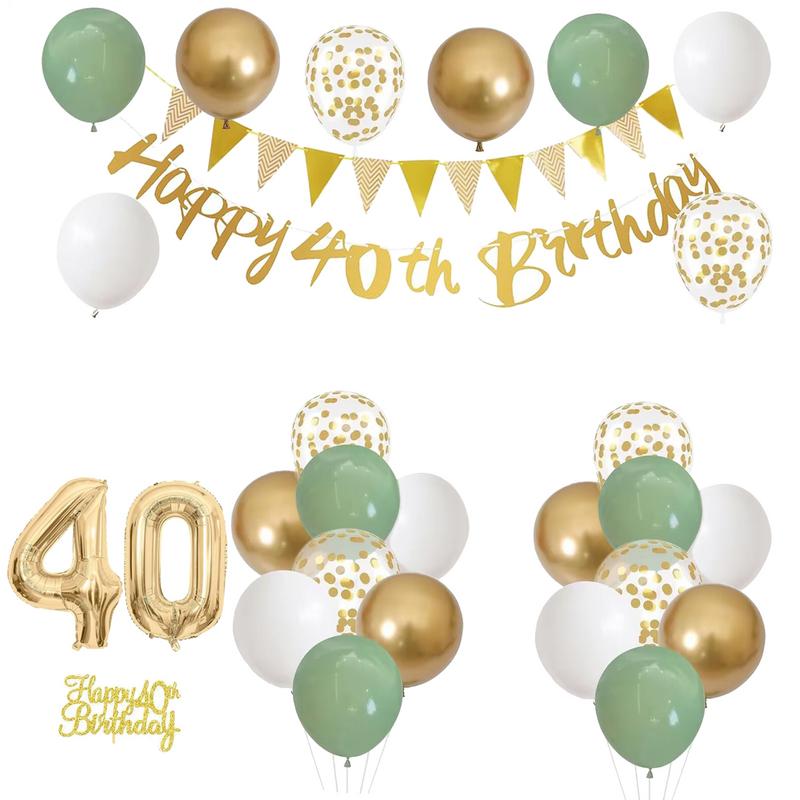 28 Pcs 생일 장식 세트 호일 풍선 그린 골드 화이 - Party Banner Gold 리뷰 및 가격