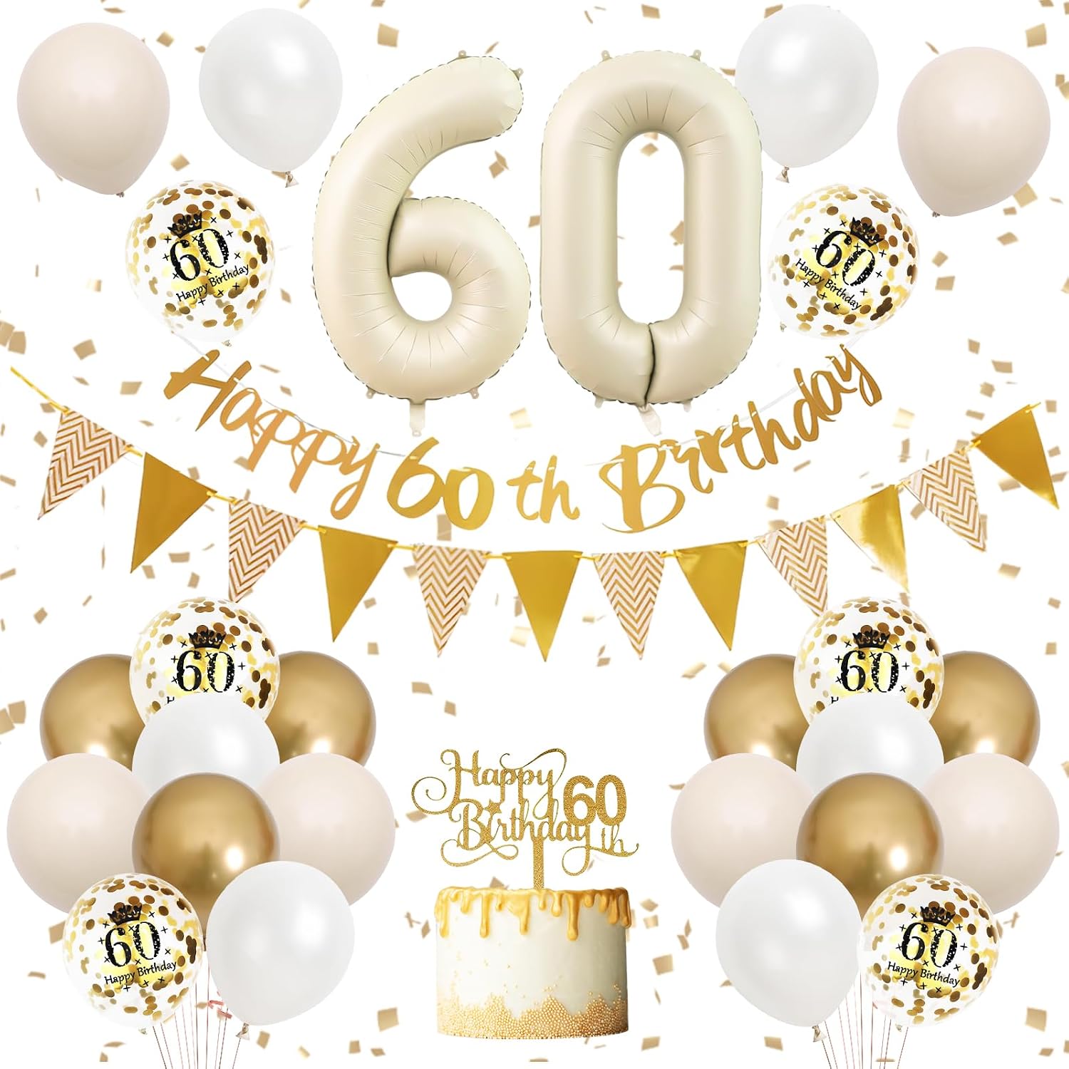 샌드 화이트 골드 60번째 생일 장식 60번째 생일 풍 - Party Banner Gold 리뷰 및 가격