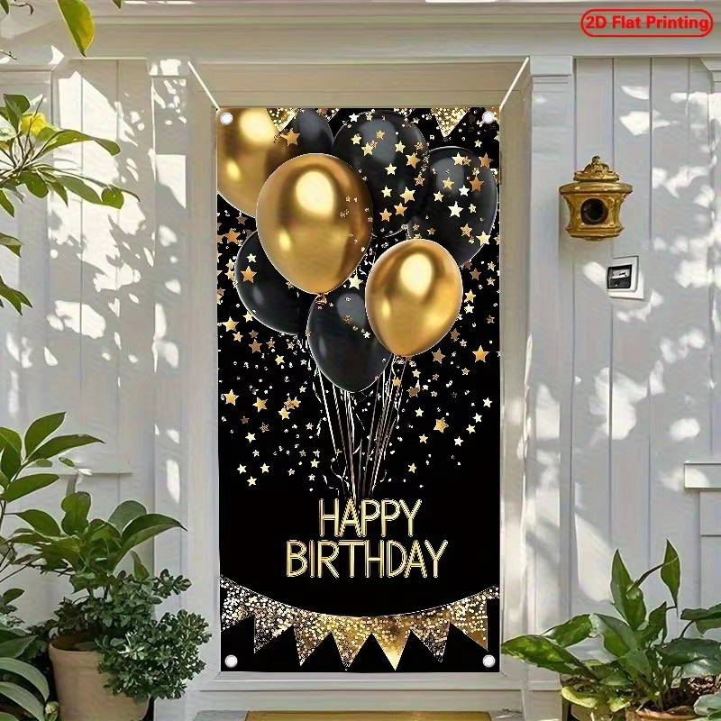 2D 도어 배너, 우아한 블랙 골드 생일 도어 배너 1 - Party Banner Gold 리뷰 및 가격