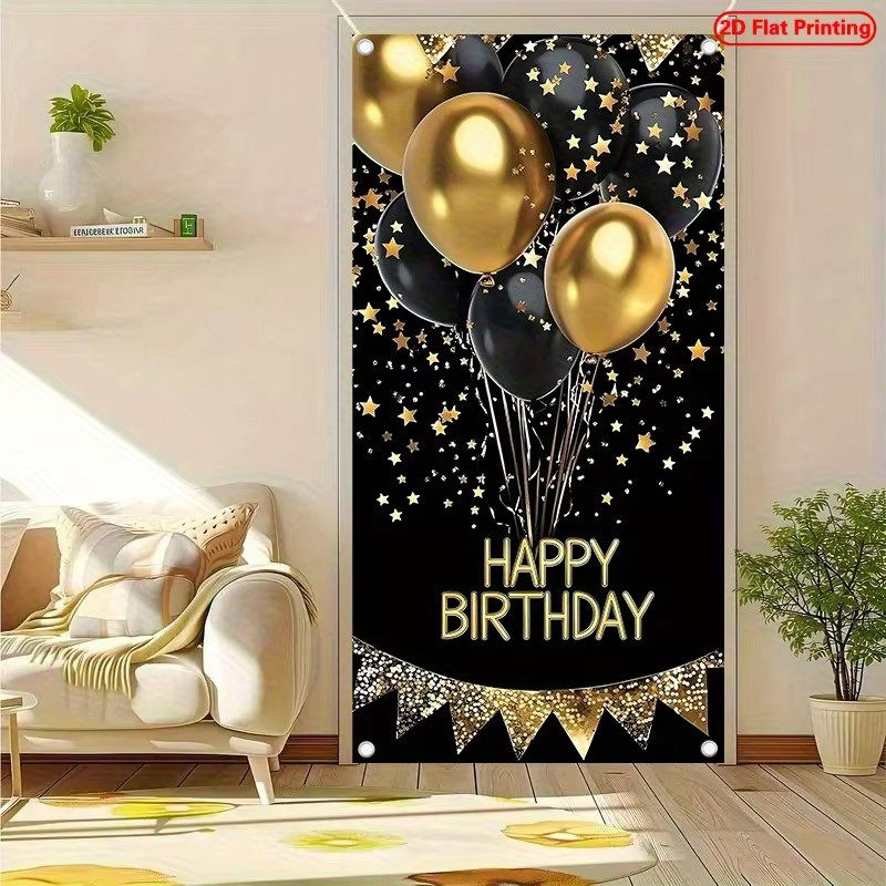 2D 도어 배너, 우아한 블랙 골드 생일 도어 배너 1 - Party Banner Gold 리뷰 및 가격